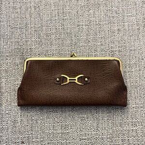 Vintage Brown Leather Kiss-Lock Clutch Wallet